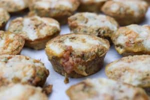 Chipotle Egg Cups on a pan zoomed in