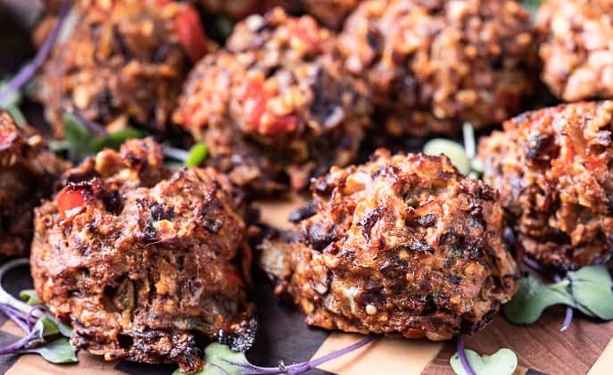 Spicy Vegetarian Meatballs on a wooden board